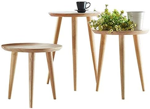 WoodShine Side Table Small Round Solid Wood Sofa End Tables Accent Nesting Coffee Table Natural(H:24.21inch)