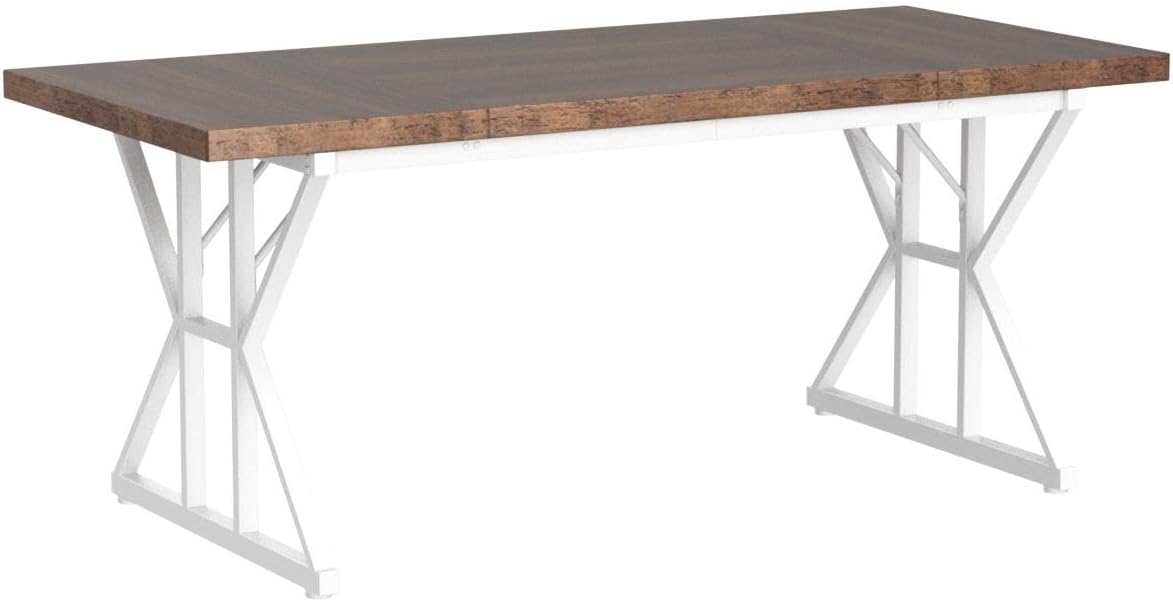 Tribesigns Farmhouse Dining Table for 6 People, 70.8-Inch Rectangular Wood Dining Table, Rustic Kitchen Table with Heavy Duty Metal Legs for Dining Room (Brown/White)