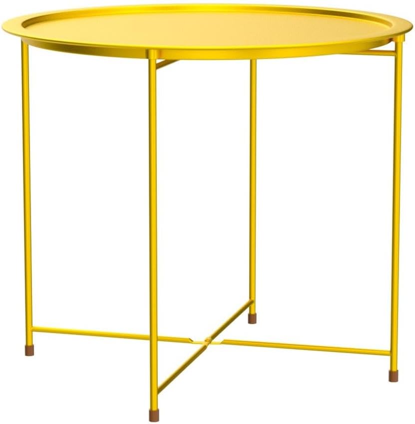 Garden 4 you End Table 2 PCS Metal Side Table Yellow Round Folding Tray Cyan Sofa Small Accent Fold-able Table, Round End Table Tray, Next to Sofa Table, Snack Table for Living Room and Bed Room