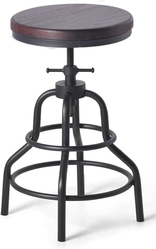 Diwhy Industrial Vintage Bar Stool, Kitchen Counter Height Adjustable Pipe Stool, Cast Iron, Swivel, Metal, 27 Inch, Fully Welded Set (Brown Wooden Top)