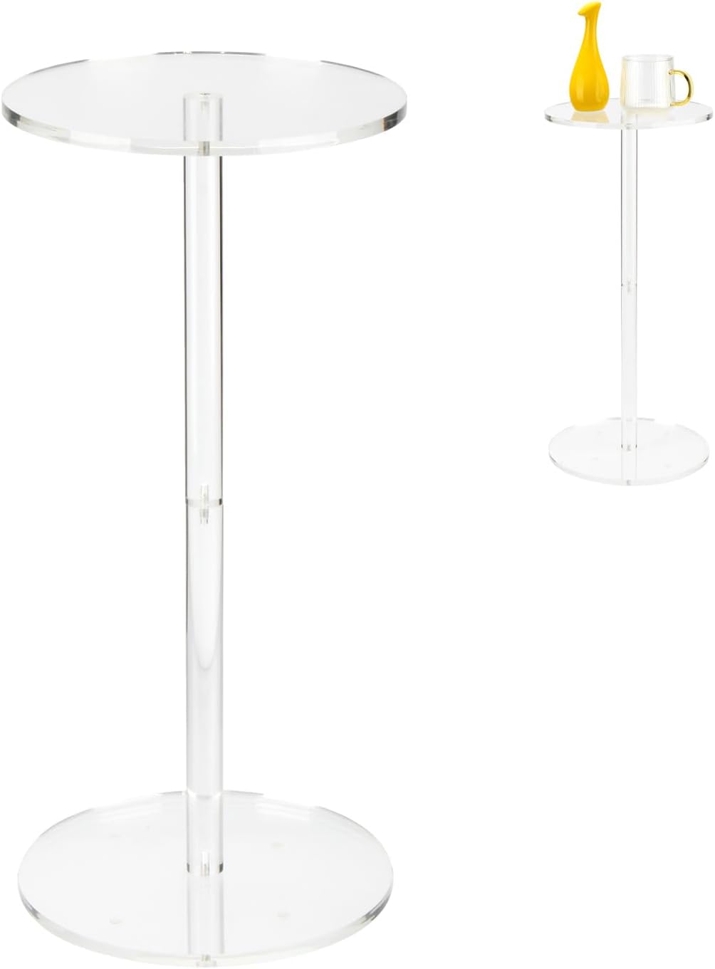 Acrylic Drink End Table, Clear Drink Table for Small Spaces with Anti-Slip Pads, 9.8" Round Modern Side Coffee Table for Living Room/Bedroom/Bathroom/Office/Outdoor/Business (Acrylic, Clear)