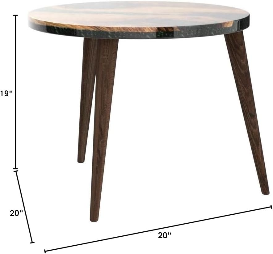 20" Resin Walnut Round Side Table | Epoxy End Table | Coffee Table | Mid Century Modern Resin Walnut | Living Room Furniture | Green Color