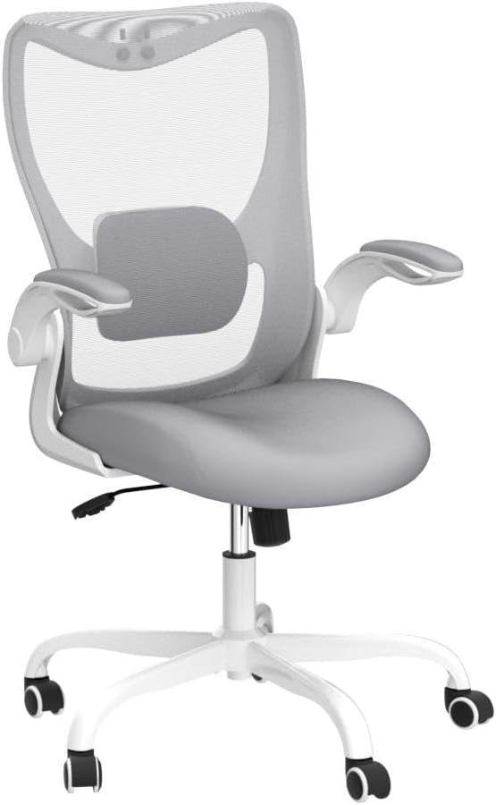 Office Chair, Ergonomic Desk Chair with Adjustable Lumbar Support and Flip up Armrest, Breathable Mesh Computer Chair for Home Office, Gray