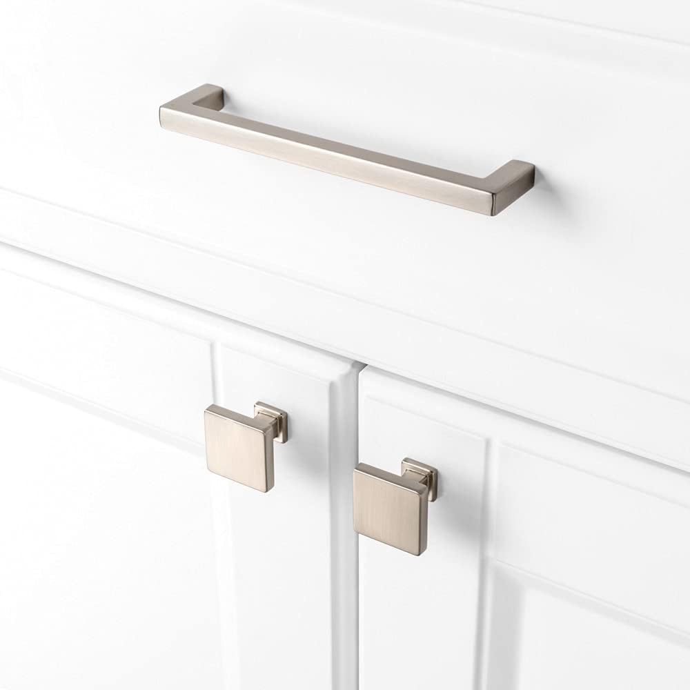 KOOFIZO 10 Pack Brushed Nickel Cabinet Knobs Satin Nickel Drawer Knobs K08 Square Single Hole Cabinet Pulls for Cabinets Drawer Dresser Cupboard Bedroom Closet Bathroom Vanity