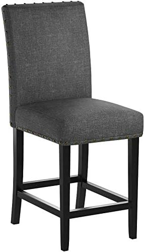 Biony Gray Fabric Counter Height Stools with Nailhead Trim, Set of 2