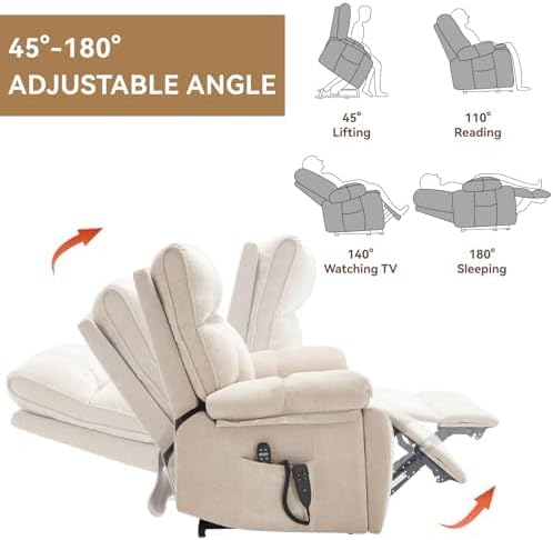 Dual Motor Power Lift Recliner Chair, 8 Positions Vibration Massage Recliner Chair, Chenille Fabric Recliner with Cup Holder, Vibration Massage and Lumbar Heating for Adults and Elderly, Beige