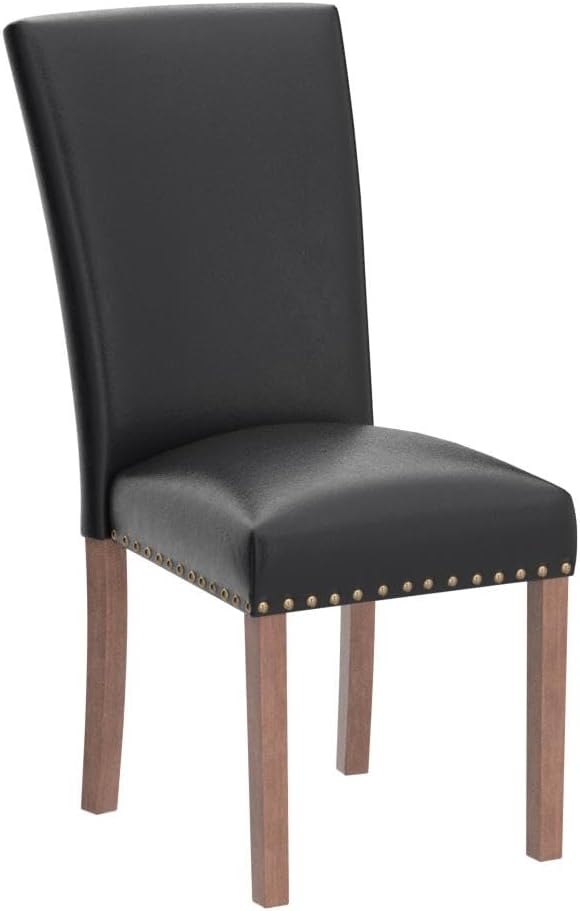 COLAMY Upholstered Parsons Dining Chairs Set of 2, PU Leather Dining Room Kitchen Side Chair with Nailhead Trim and Wood Legs - Black