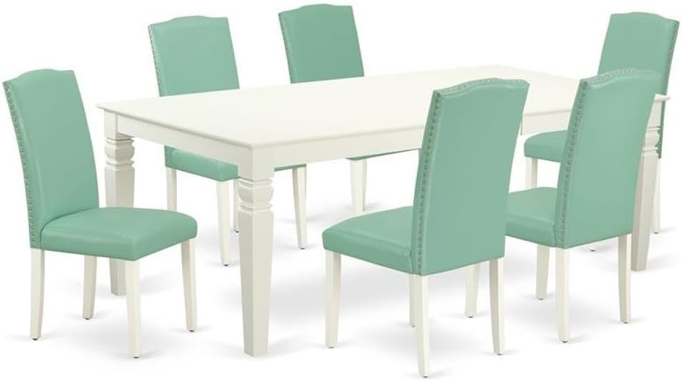East West Furniture LGEN7-LWH-57 7 Piece Modern Dining Table Set Consist of a Rectangle Wooden Table with Butterfly Leaf and 6 Pond Faux Leather Parson Dining Chairs, 42x84 Inch, Linen White