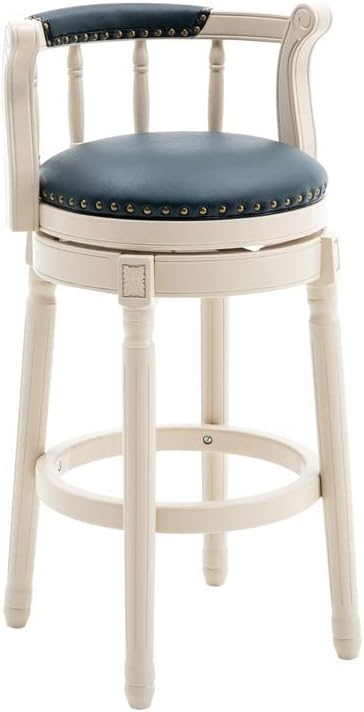 Cow top Leather Wooden Bar Stools, 360 Degree Swivel Bar Height Chair with Backs for Home Kitchen Counter, Morden Chair Barstools (Ivory Wood 1pc-Blue Seat, Bar Height-Seat Height 29.5”)