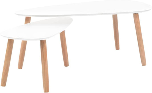 vidaXL Nesting Coffee Table 2 pcs, Side Tables with Solid Pine Wood Legs, Scandinavian Style End Table for Living Room, White