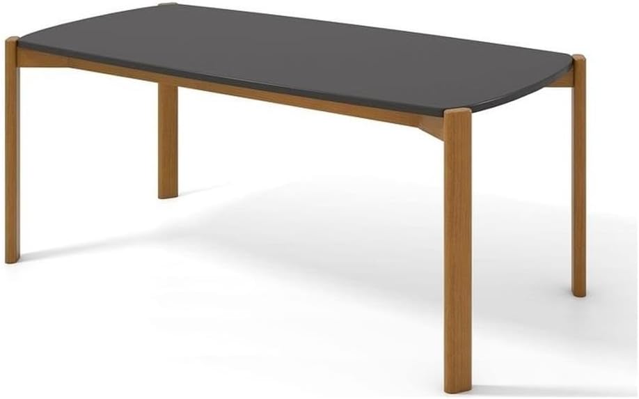 Manhattan Comfort Gales 70-Inch Mid Century Modern Dining Table for 6 Persons, Unique Minimalist Home Furniture with Solid Eucalyptus Wood Legs, Matte Black