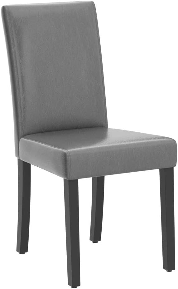 Yaheetech Dining Chairs Set of 4 PU Leather Upholstered Parsons Dining Chairs with Solid Wood Legs for Kitchen/Living Room/Restaurant, Modern Style, Gray