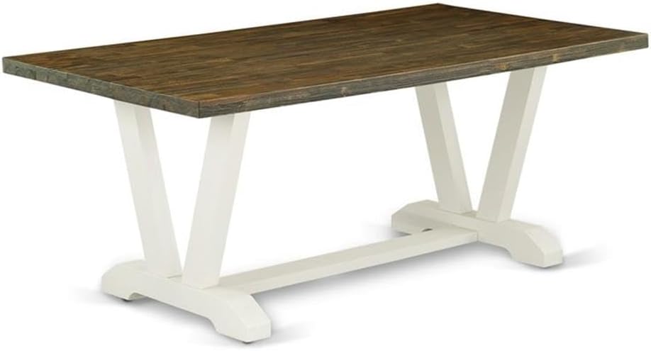 East West Furniture V077VE005-6 6 Piece Kitchen Table Set Contains a Rectangle Dining Table with V-Legs and 4 Grey Linen Fabric Parson Chairs with a Bench, 40x72 Inch, Multi-Color