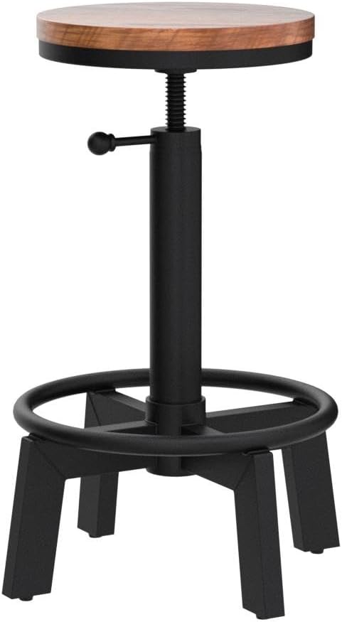 Set of 2 Industrial Bar Stools Short Stool Swivel Wooden Seat Kitchen Island Chairs Counter Height Adjustable 15.2-21inch