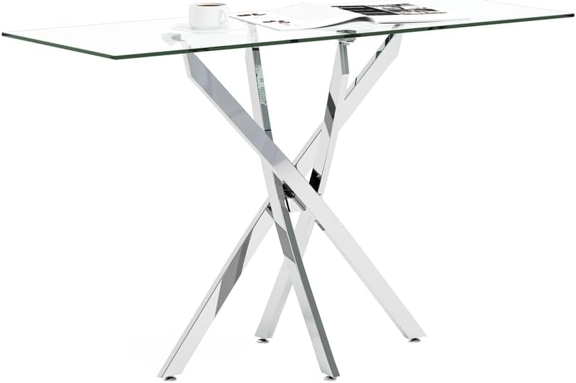 Tempered Glass Console Table with Chromed Legs, Modern Narrow Sofa Table for Hallway Entryway (Sliver, 39"x18"x30")