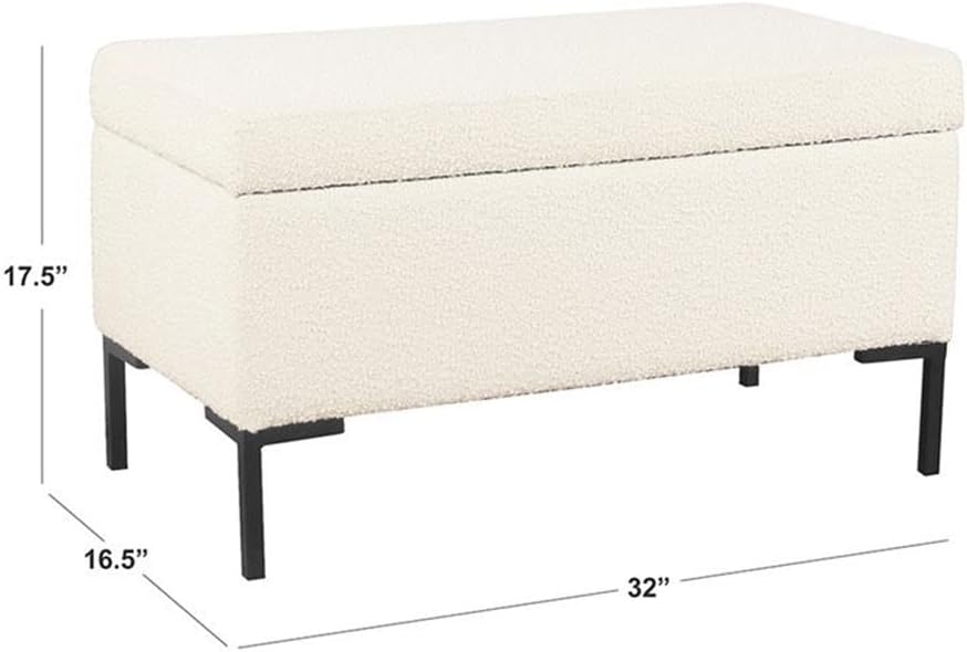 HomePop Upholstered Storage Bench with Metal Leg Home Décor|Bench with Storage for Living Room & Entryway - Cream Boucle