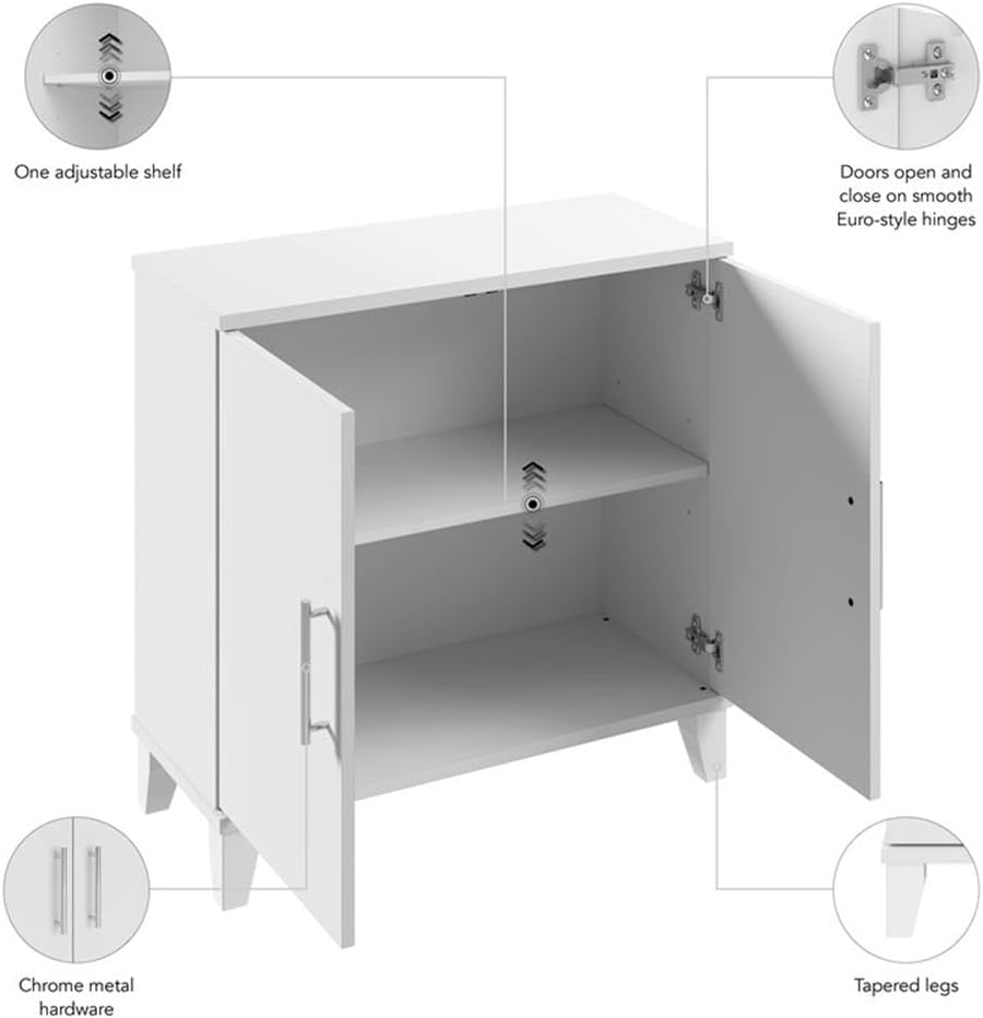 Bush Furniture Somerset Small Accent Storage Cabinet with Doors and Shelves in White, 2 Door Organizer for Home Office, Living Room, Kitchen Pantry, Entryway