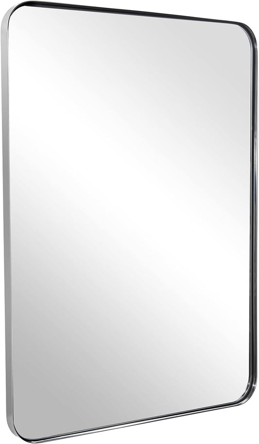 ANDY STAR Chrome Mirror for Bathroom, 24"x36" Metal Frame Wall Mirror with Rounded Corner, Modern Rectangle Bathroom Vanity Mirror with Polish Finish