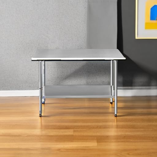 ROCKPOINT Stainless Steel Table for Prep & Work 24x48 Inches, NSF Metal Commercial Kitchen Heavy Duty Table with Adjustable Under Shelf and Table Foot for Restaurant, Home and Hotel