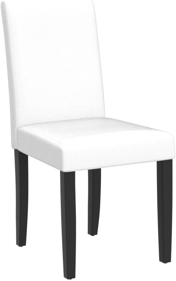 Yaheetech Dining Chairs Set of 4 PU Leather Upholstered Parsons Dining Chairs with Solid Wood Legs for Kitchen/Living Room/Restaurant, Modern Style, White