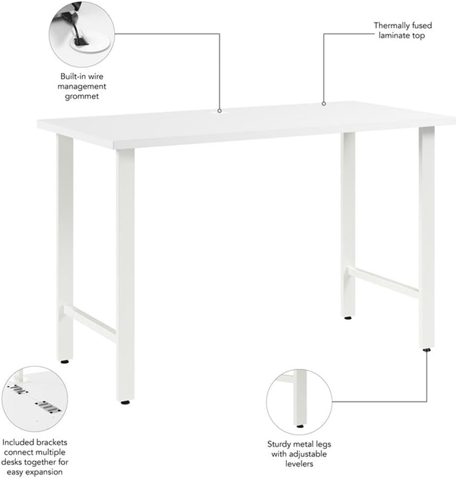 Bush Business Furniture Hustle 48W x 24D Computer Desk with Metal Legs in White, Modular Office Table for Home and Professional Workspace