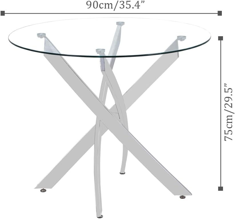 Glass Dining Table, Modern Kitchen Table 36" Small Round Dining Table for Apartment Kitchen Dining Room,Tempered Glass Table Top