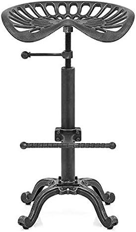 LOKKHAN Rustic Industrial Bar Stool - Cast Iron Tractor Seat 19.7" to 26.8" Counter Height Adjustable Swivel Farmhouse Breakfast Chairs - Metal Design - Perfect for Kitchen, Dining Room, and Home Bar