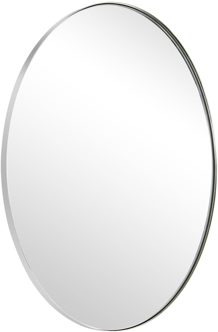 ANDY STAR Polished Chrome Oval Mirrors for Bathroom, 24x36 Inch Silver Stainless Steel Metal Framed Oval Wall Mirror, Modern Vanity Mirror Wall Mount Horizontal or Vertical