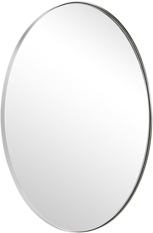 ANDY STAR Polished Chrome Oval Mirrors for Bathroom, 24x36 Inch Silver Stainless Steel Metal Framed Oval Wall Mirror, Modern Vanity Mirror Wall Mount Horizontal or Vertical
