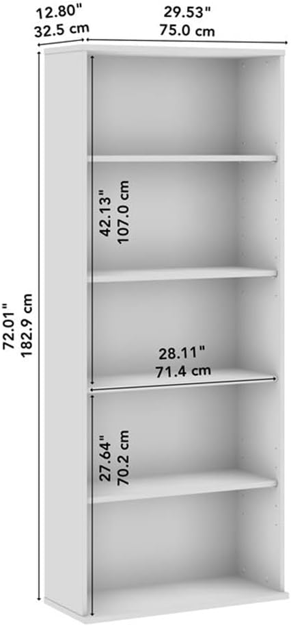 Bush Business Furniture Hustle Tall 5 Shelf Bookcase in Platinum Gray, Large Bookshelf for Home, Living Room, and Professional Office