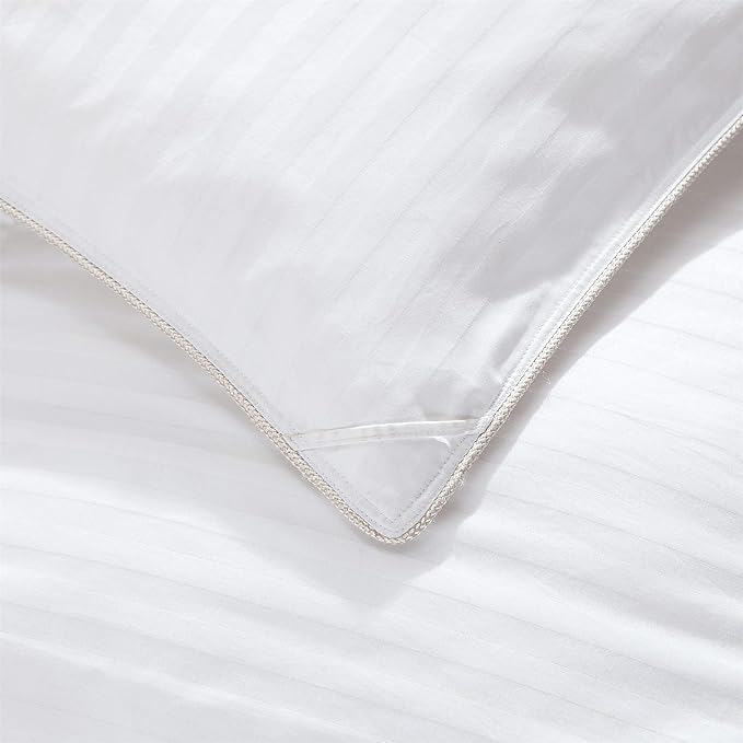Luxurious All-Season Goose Down Comforter Duvet Insert, Exquisite Oversized California King White Stripe Design, 108" X 98 ", 100% Cotton Down Proof Fabric, 65 oz. Fill Weight