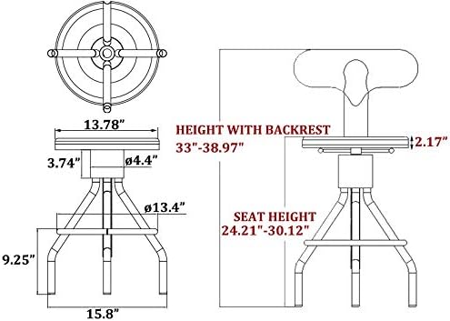 LOKKHAN Set of 2 Industrial Leather Bar Stools-Adjustable Swivel Metal Bar Stool-24-30 Inch Tall Seat Height Counter Height to Bar Height-Kitchen Stool Dining Chair,Cafe Stools with with Backrest