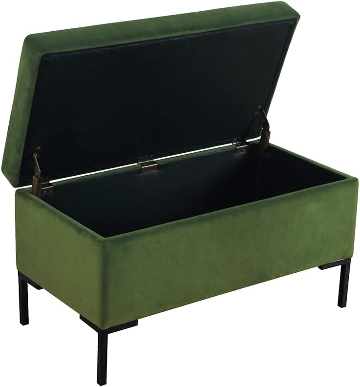 HomePop Upholstered Storage Bench with Metal Leg Home Décor|Bench with Storage for Living Room & Entryway - Blush Green