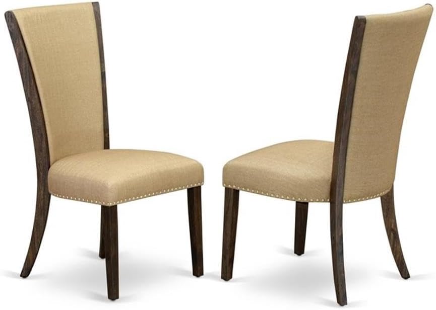 East West Furniture X777VE703-5 5 Piece Dining Set Includes a Rectangle Dining Room Table with X-Legs and 4 Brown Linen Fabric Upholstered Parson Chairs, 40x72 Inch, Multi-Color