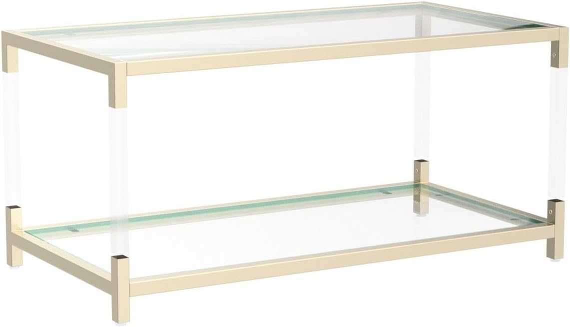 AGV LIGHTING 202205 BLEVIO Coffee Table, Modern Design Dual-Layer Coffee Table, Perfect for Living Space, Ultra-Clear Glass Top, Transparent Acrylic Leg & Gold Finish Metal Frame