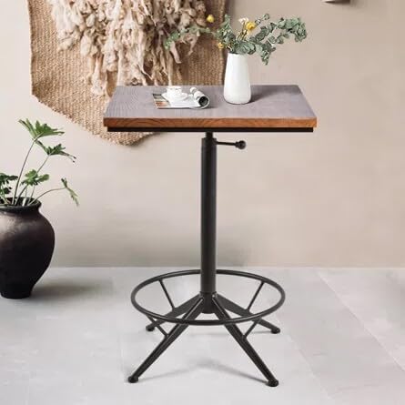 Diwhy Industrial Design Bar Table Height Adjustable 30.3-35.4in Kitchen Dining Coffee Bistro Pub Square Table Top Table Black