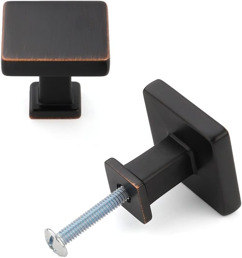 KOOFIZO 10 Pack Oil Rubbed Bronze Cabinet Knobs Bronze Drawer Knobs K08 Square Single Hole Cabinet Pulls for Cabinets Drawer Dresser Cupboard Bedroom Closet Bathroom Vanity