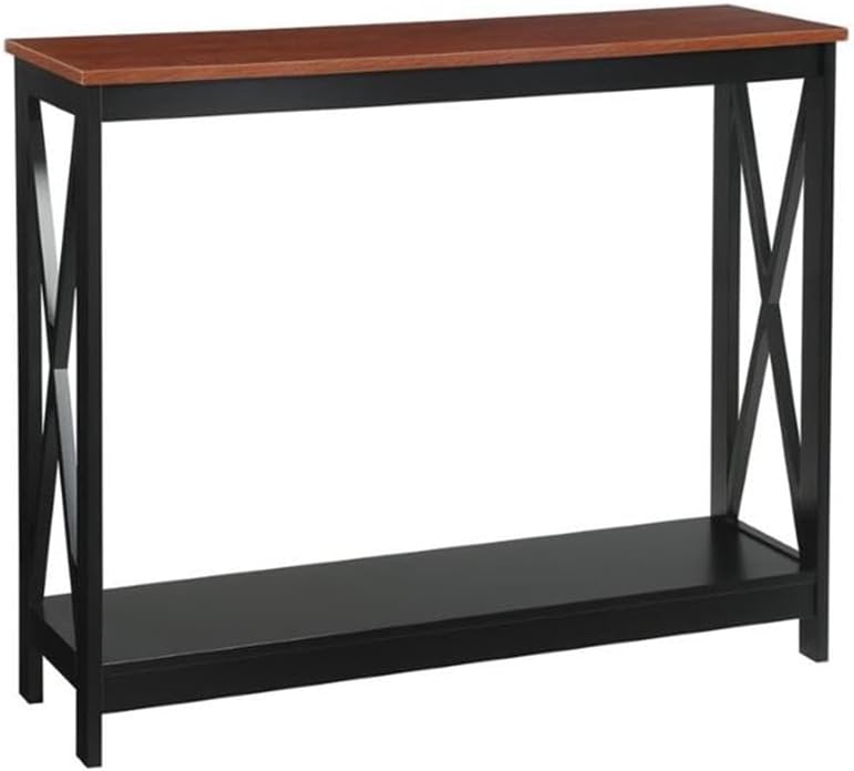 Convenience Concepts Oxford Console Table 39.5" - Farmhouse, Modern Narrow Sofa Display Accent with Storage Shelf for Transitional, Coastal Living Room, Entryway, or Hallway, Black/Cherry