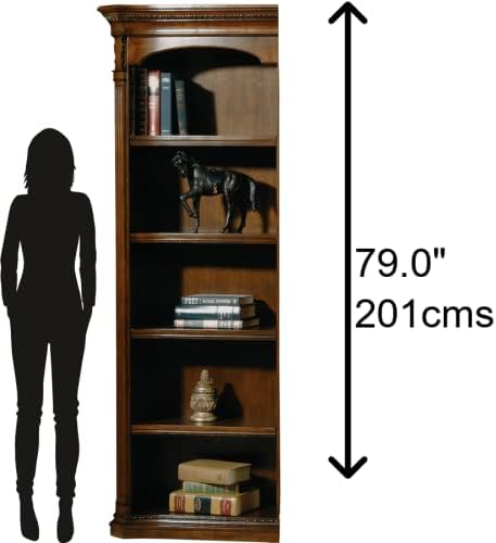 Hekman Old World Walnut Burl Executive Left Bookcase - Wood Bookshelf, 5 Shelf Bookcase, 3 Adjustable Wood Shelves, Wooden Finish, Case Levelers - Home, Library, Bedroom, and Living Room Furniture