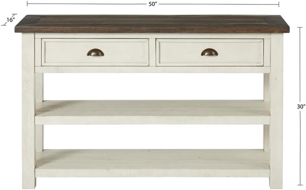 Martin Svensson Home Solid Wood Sofa Console Table, Cream White with Brown Top