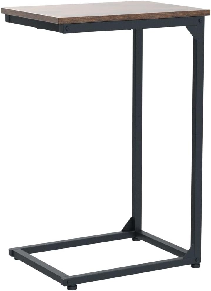 AMHANCIBLE C Shaped End Tables, TV Trays Set of 2 for Living Room, Slide Under Couch Table for Sofa, Bedroom, Small Space, Rustic Brown HET02CBR