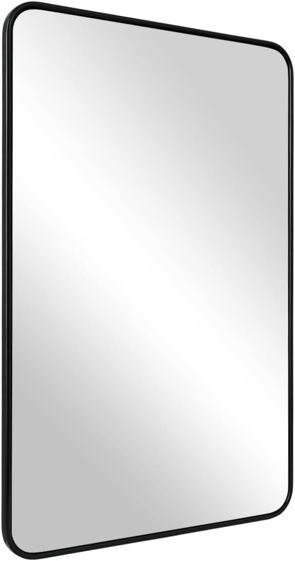 ANDY STAR Black Rectangle Mirror, 24x36 Inch Stainless Steel Metal Frame Bathroom Mirror for Over Sink, Modern Rounded Corner Black Vanity Wall Mirror, Hangs Horizontally or Vertically