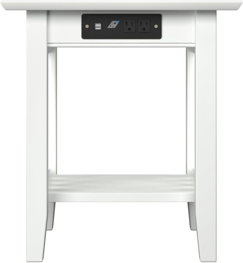 AFI, Mission End Table with Charging Station, White