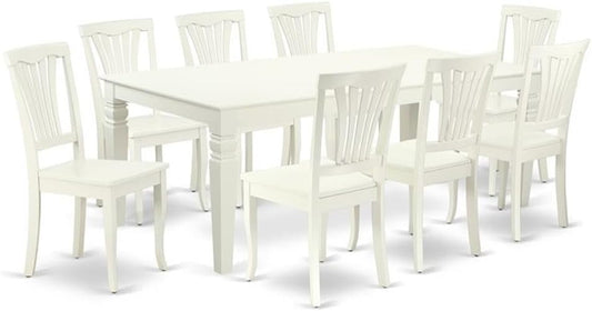 East West Furniture LGAV9-LWH-W 9 Piece Dining Room Furniture Set Includes a Rectangle Kitchen Table with Butterfly Leaf and 8 Dining Chairs, 42x84 Inch, Linen White