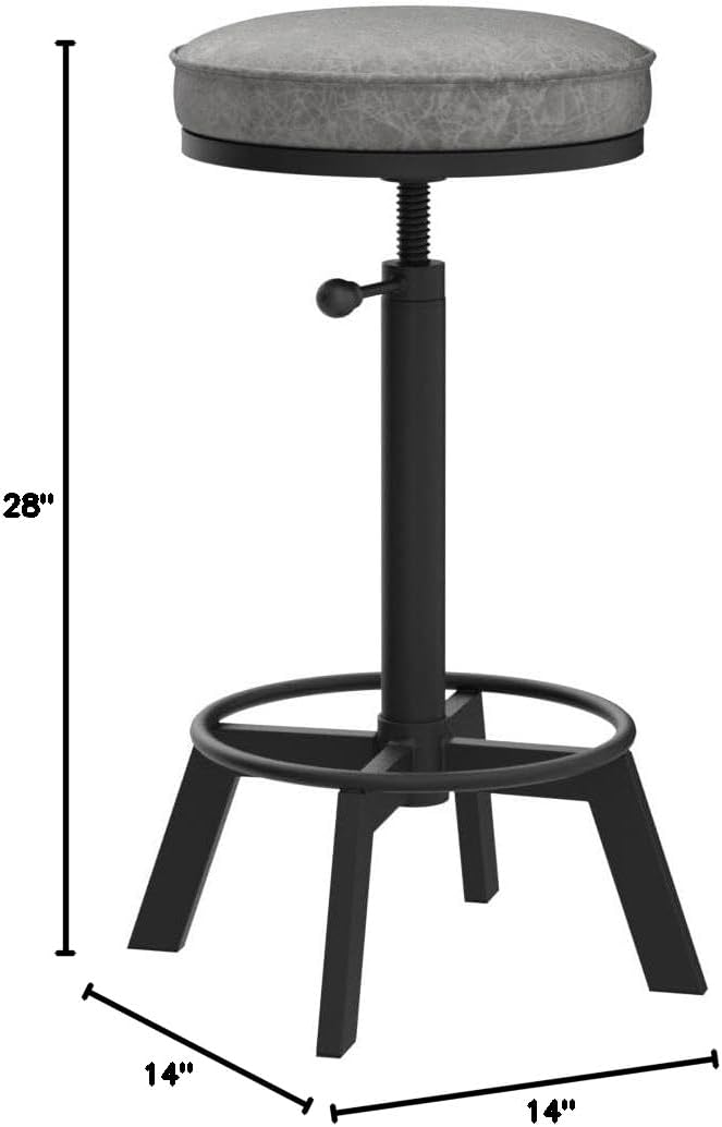 Vintage Bar Stools Set of 2 Industrial Bar Stool Swivel PU Seat Counter Height Adjustable 24-28inch Kitchen Isand Dining Chair