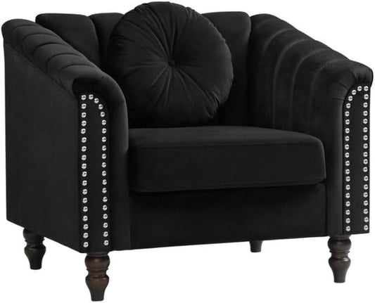 Accent Chair, Single Couch Chair with Style Button Tufted, Scroll Arms and Nailhead for Living Room, Office, Apartment, Black