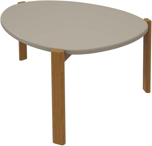 Manhattan Comfort Gales Mid Century Modern Coffee Table with Oval Triangle Shaped Top, Accent Furniture for Living Room Made from Solid Eucalyptus Wood, Off White
