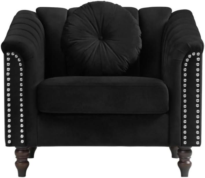 Accent Chair, Single Couch Chair with Style Button Tufted, Scroll Arms and Nailhead for Living Room, Office, Apartment, Black