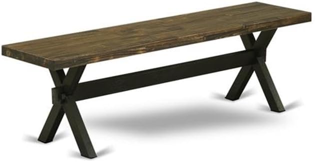 East West Furniture X676VE650-6 6 Piece Dining Set Contains a Rectangle Dining Room Table with X-Legs and 4 Dark Gotham Linen Fabric Parson Chairs with a Bench, 36x60 Inch, Multi-Color