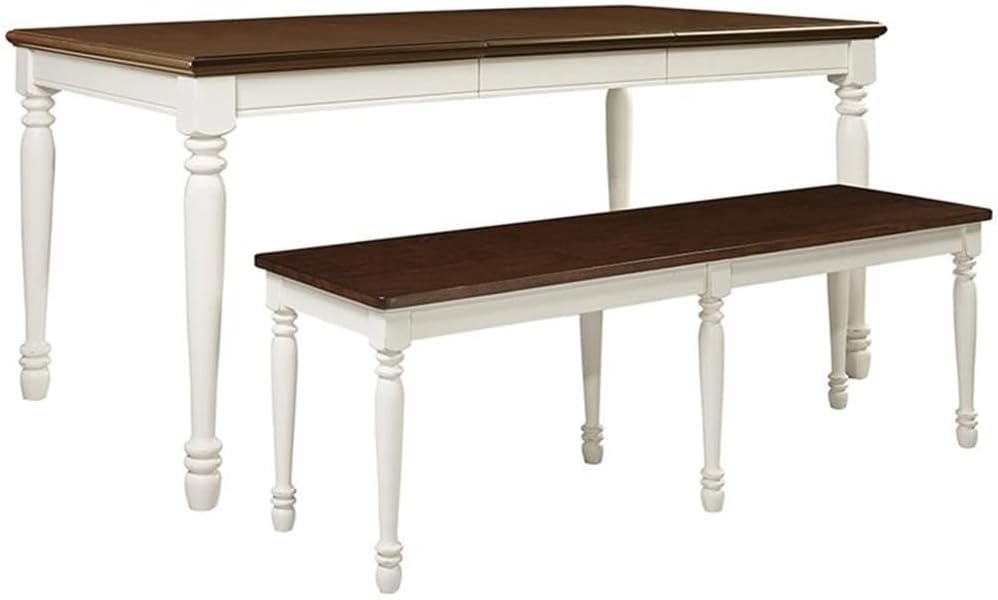 Crosley Furniture Shelby 3-Piece Traditional Dining Table Set for 6 with 2 Wood Benches, Distressed White